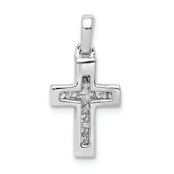 Rhodium Over 14k White Gold Diamond Latin Cross Pendant