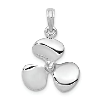 Rhodium Over 14k White Gold 3D Polished Propeller Pendant