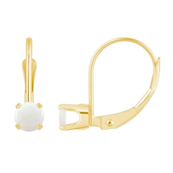 4mm Round Opal 14k Yellow Gold Drop Earrings