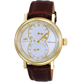Adee Kaye Men's Mondo White Dial with Yellow Bezel, Brown Leather Strap Watch