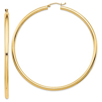 14k Yellow Gold 2 13/16" Polished Tube Hoop Earrings