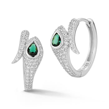 Rachel Zoe CZ Pave Snake Hoop Earrings in Rhodium Over Sterling Silver