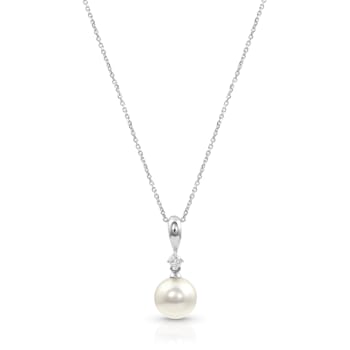 14K White Gold Diamond Akoya Pearl Pendant