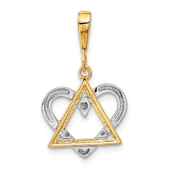 14k Yellow Gold and 14k White Gold Star of David with Heart Pendant