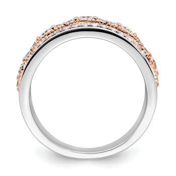 14K Two-tone White and Rose Gold Diamond Wedding Band 1.03ctw