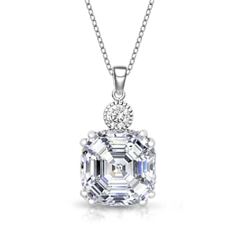 Square CZ Solitaire Pendant In Sterling Silver