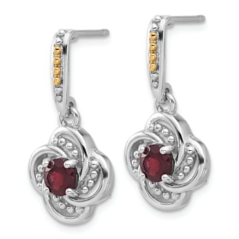 Sterling Silver Rhodium-plated with 14K Accent Garnet Dangle Post Earrings
