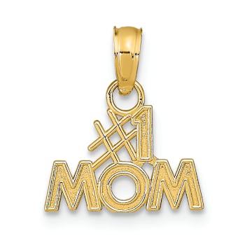 14k Yellow Gold Polished Textured Number 1 MOM Pendant
