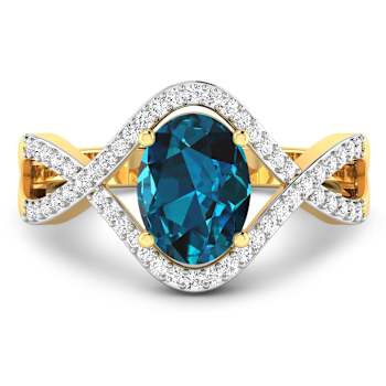 1.34ctw London Blue Topaz and Diamond 14K Yellow Gold Halo Ring