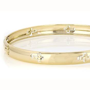 Italian Rinascimento Cross Bangle In Solid 14K Yellow Gold 6mm