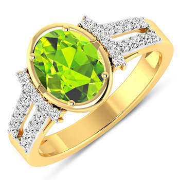 1.9ctw Green Peridot and Diamond 14K Yellow Gold Halo Ring