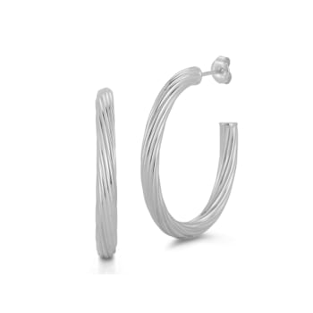 Sterling Statements Rhodium Over Sterling Silver Oval Ribbed Twist J
Hoop Earrings