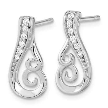 Rhodium Over Sterling Silver Polished Cubic Zirconia Dangle Earrings