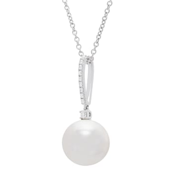 13-14mm Round White Freshwater Pearl and 0.15ctw Diamond 14K White Gold
Pendant with Chain