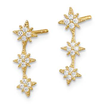 14k Yellow Gold Textured Cubic Zirconia Star Drop Bar Dangle Earrings