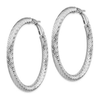 Rhodium Over 14k White Gold 1 13/16" Diamond-Cut Round Hoop Earrings