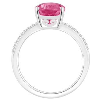 12x8mm Pear Shape Pink Topaz and 1/10 ctw Diamond Rhodium Over Sterling
Silver Ring