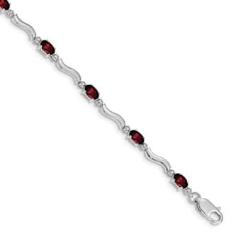 Rhodium Over 14k White Gold Fancy Diamond and Garnet Bracelet