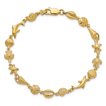14k Yellow Gold Textured Seashell Theme Link Bracelet