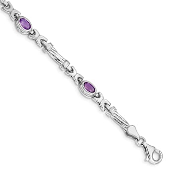 Rhodium Over 10k White Gold Amethyst 4 Stone Bracelet