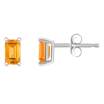 5x3mm Emerald Cut Citrine 14k White Gold Stud Earrings