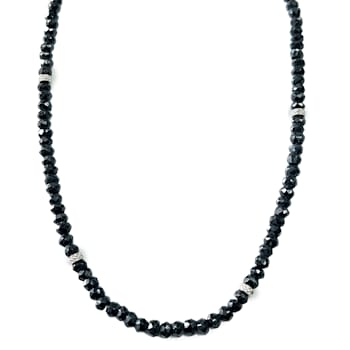 Black Spinel and Diamond Washer Sterling Silver Necklace 75.00ctw