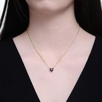 Sapphire Color CZ Heart-Shape Solitaire Necklace In 14K Gold Over Brass