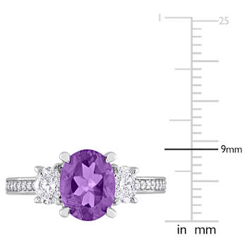 Amethyst and Diamond 14K White Gold 3-Stone Ring 2.06ctw