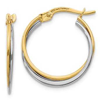 14k Yellow Gold and 14k White Gold Polished 13/16" Hoop Earrings