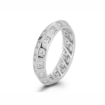 Sterling Statements Rhodium Over Sterling Silver CZ Knife Edge Checkered
Band Ring