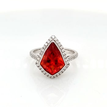 6.65 Cts Rhodochrosite and 0.45 Cts White Diamond Ring in 14K WG
