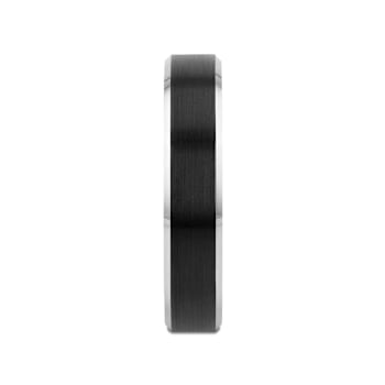 ASTON Black Brushed Center Tungsten Ring with Polished Beveled Edges 4mm