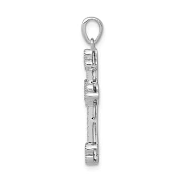 Rhodium Over 14k White Gold Diamond Filigree Budded Cross Pendant