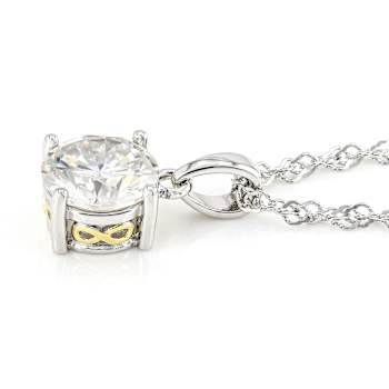 Round Solitaire Moissanite Pendant Necklace In Platinum-Enhanced
Sterling Silver With 14K Gold Accents