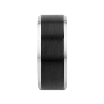ASTON Black Brushed Center Tungsten Ring with Polished Beveled Edges 10mm