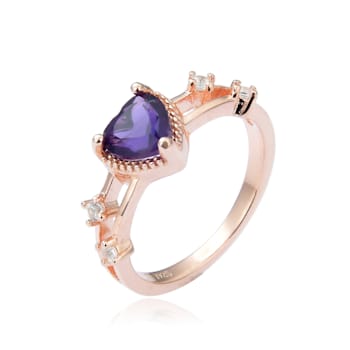 Heart Shape Amethyst with White Sapphire Accents 14K Rose Gold Over
Sterling Silver Split Shank Ring