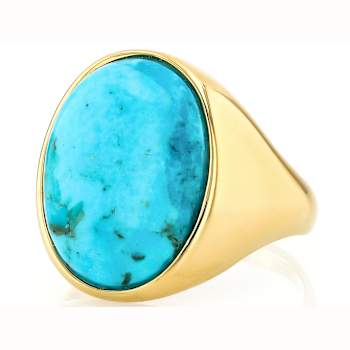 Turquoise Solitaire Dome Ring In 18K Gold Over Sterling Silver 18x13mm