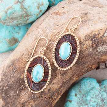 Barse Jewelry Composite Turquoise Rosette Leather & Gold Tone Dangle Earrings