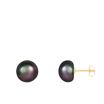 14k Yellow Gold 9-10mm Black Freshwater Pearl Stud Earrings
