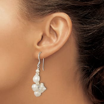 Sterling Silver Polished Crystal and Freshwater Cultured Pearl Cluster
Dangle Earrings