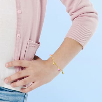 Children's Pink Enamel Heart Charm Bracelet in 18K Yellow Gold Over
Sterling Silver
