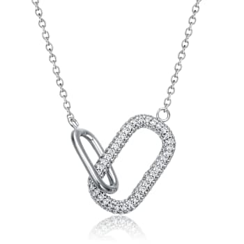 Interlocking Link CZ Pave Necklace In Sterling Silver