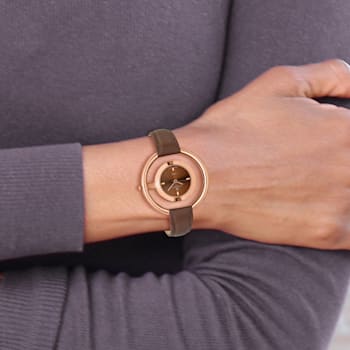 Ladies Charles Hubert Rose Finish Brass Brown Dial Modern Circle Watch