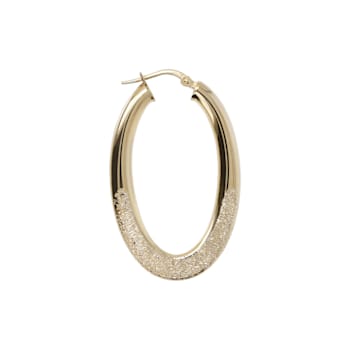 18K Yellow Gold Over Sterling Silver Fancy Pave' & Polished
1-1/2" Oval Hoop Earrings