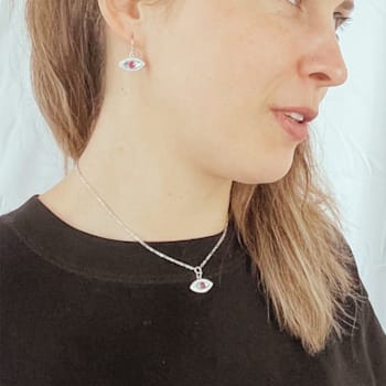 Ruby Rhodium Over Sterling Silver Evil Eye Earrings
