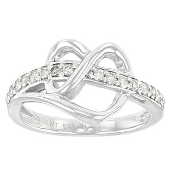 White Diamond Rhodium Over Sterling Silver Open Design Heart Ring 0.30ctw