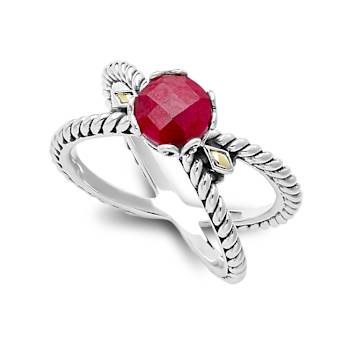Ruby X-Design Ring In Sterling Silver With 18K Gold Accents