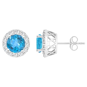 7mm Round Swiss Blue Topaz And White Topaz Accent Rhodium Over Sterling
Silver Halo Stud Earrings