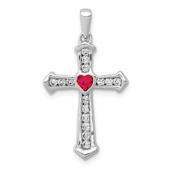 Rhodium Over 10k White Gold Heart Cross Pendant with 0.13 ctw Ruby and
0.20 ctw Diamond