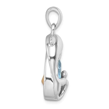 Rhodium Over Sterling Silver Polished Crystal Dolphin Pendant
